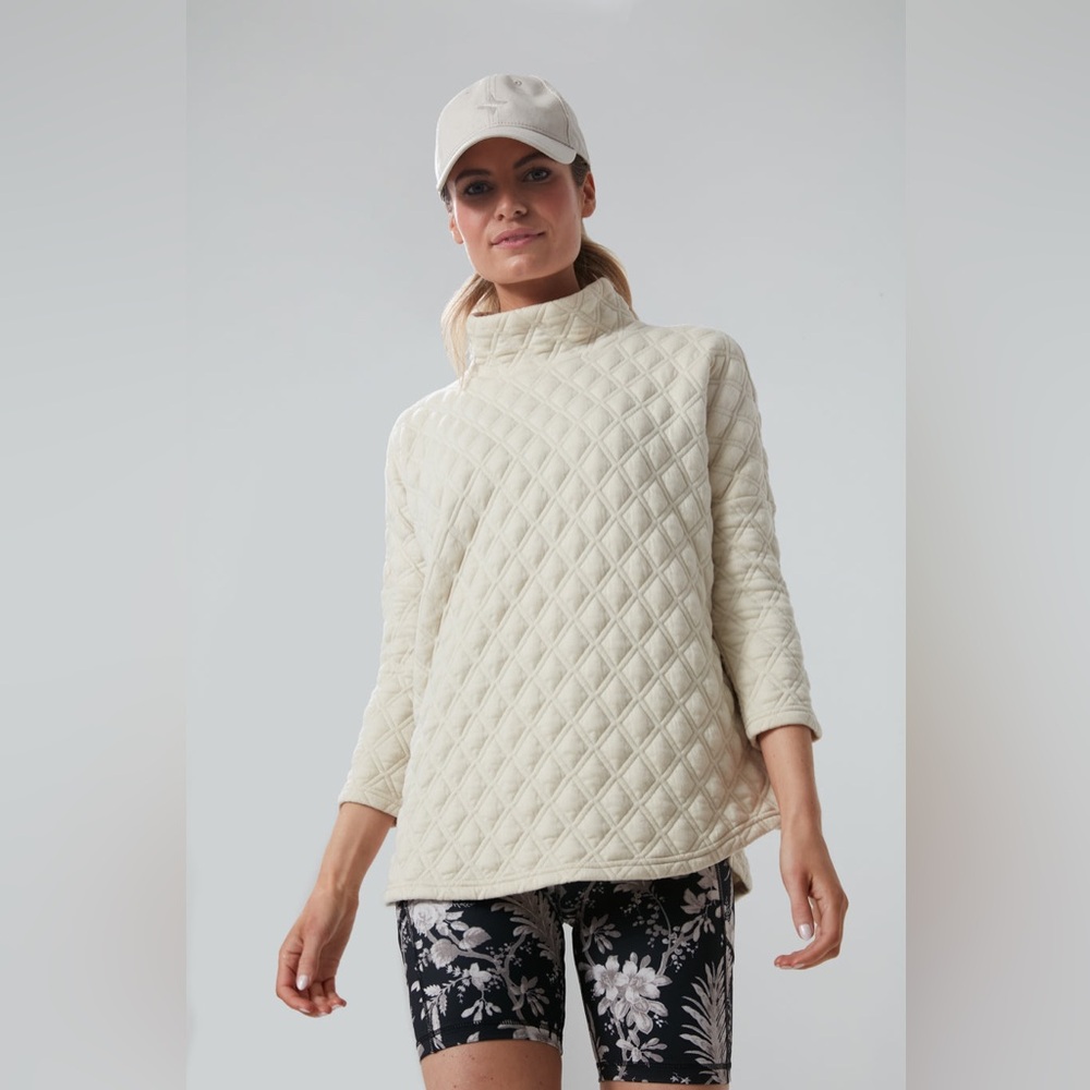 Tuckernuck Diamond-Quilt Mock Neck Sweatshirt in Cream